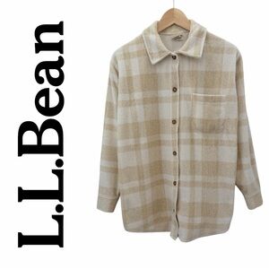 L.L. Bean Women Medium Made in USA Terry Cloth Plaid Shacket Beige Button Jacket